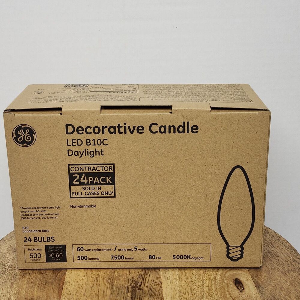 GE 24 Pack Decorative Candle LED B11C DAYLIGHT 60W Candelabra Base Bulbs NIB